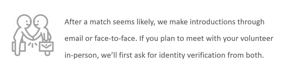 Provide identity verification & meet your volunteer